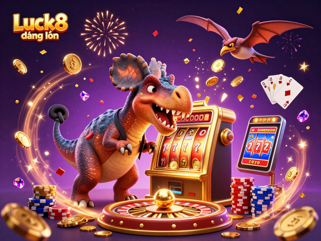 Experience Luck8 đăng nhập with this vibrant and dynamic casino-themed 3D illustration, showcasing excitement!