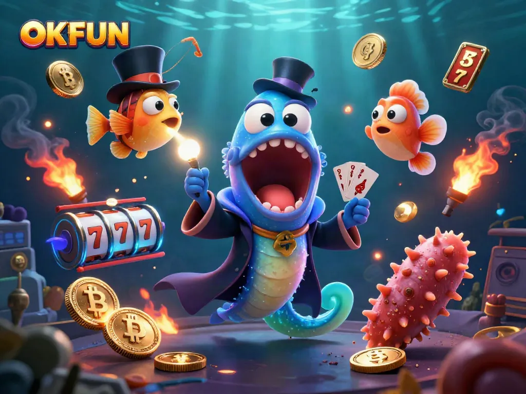 Experience excitement at OKFUN with a dynamic underwater magic act featuring bioluminescent sea creatures and casino elements.