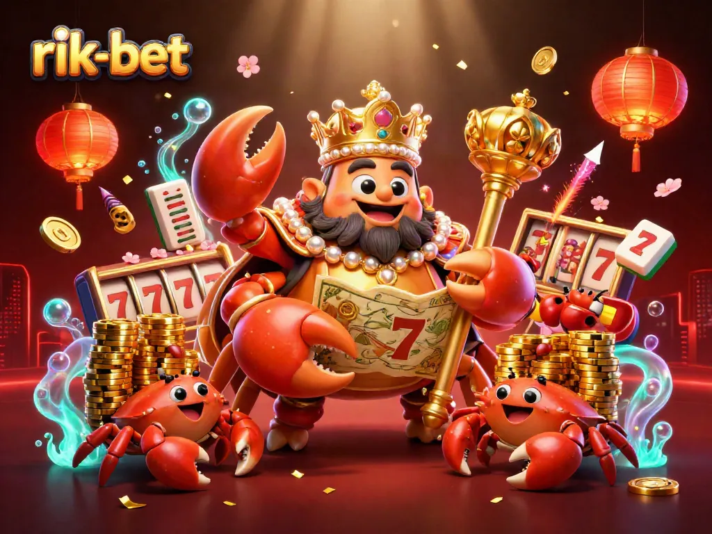 Engage with the exciting world of rik-bet, where a regal crab emperor oversees a vibrant casino scene.