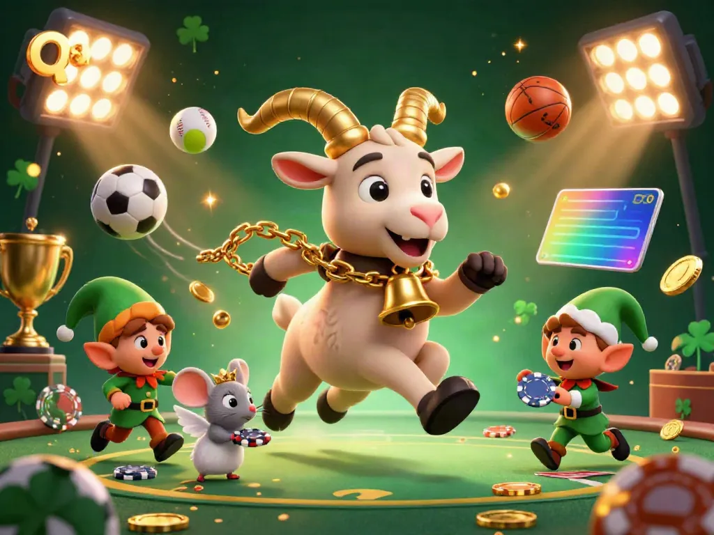 Experience thrilling gameplay at q88 with a captivating Krampus-themed casino scene featuring sports elements and mischievous elf gremlins.