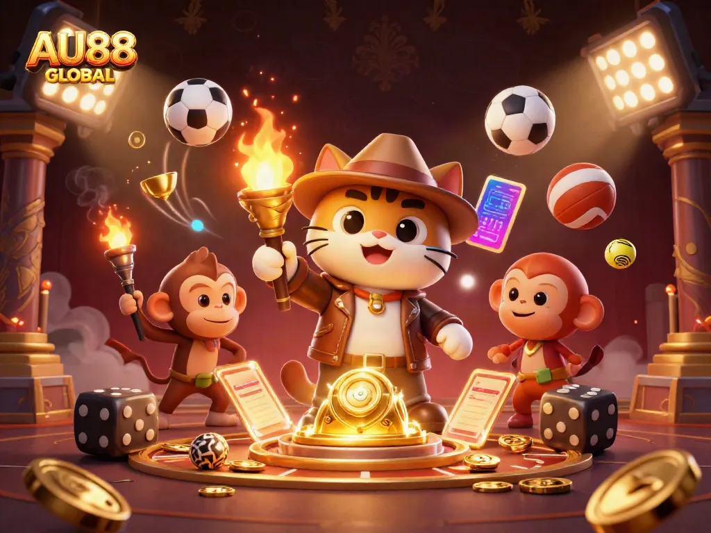 Experience the thrilling adventure of AU88 GLOBAL with dynamic casino elements and engaging characters in action.