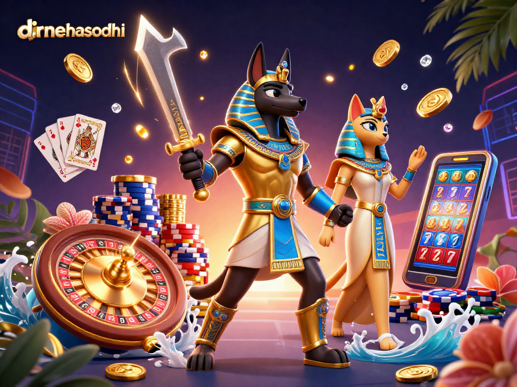 Experience the excitement at drnehasodhi with Anubis and Bastet amidst thrilling casino elements.