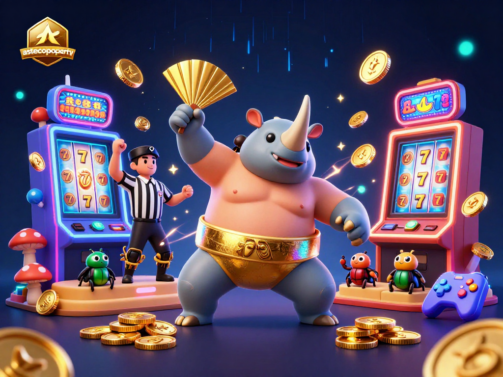 astecoproperty slot machines showcase a dynamic casino with rhinoceros beetle champion and cricket referee.