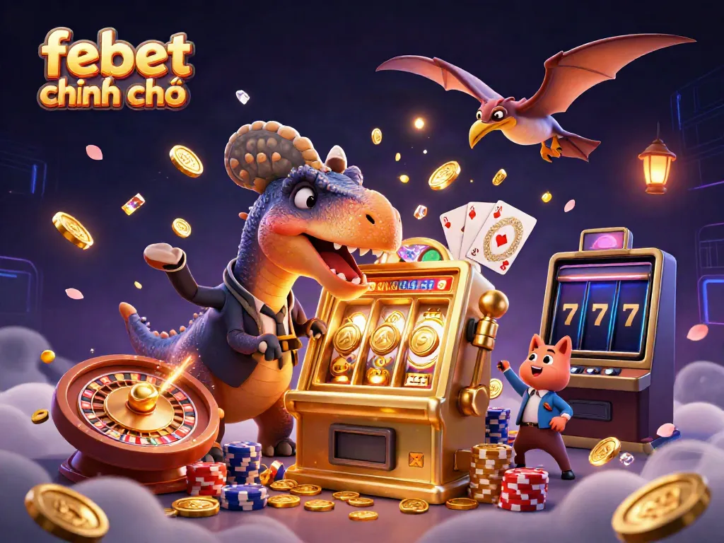 Experience big wins with febet chính chủ in this vibrant 3D casino scene full of action.