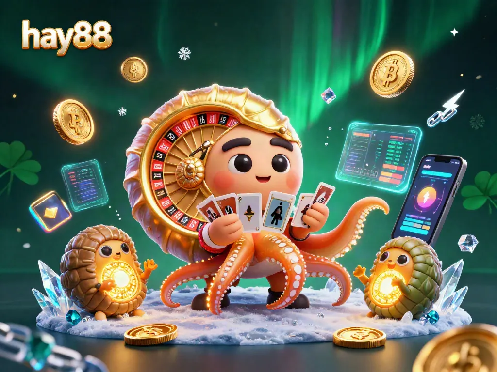 Engage with hay88's thrilling gaming atmosphere, featuring glowing nautilus and vibrant crypto elements in action.