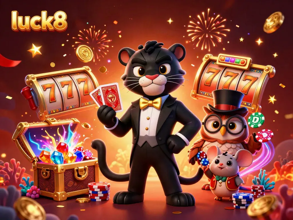 Experience luck8 gaming excitement with stylish characters and vibrant casino elements.