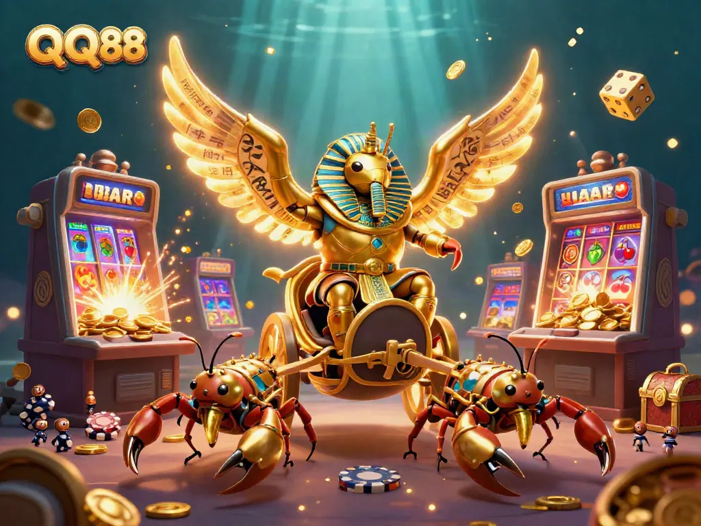 Experience thrilling QQ88 casino adventures with a vibrant scene of ancient wealth and gaming excitement.