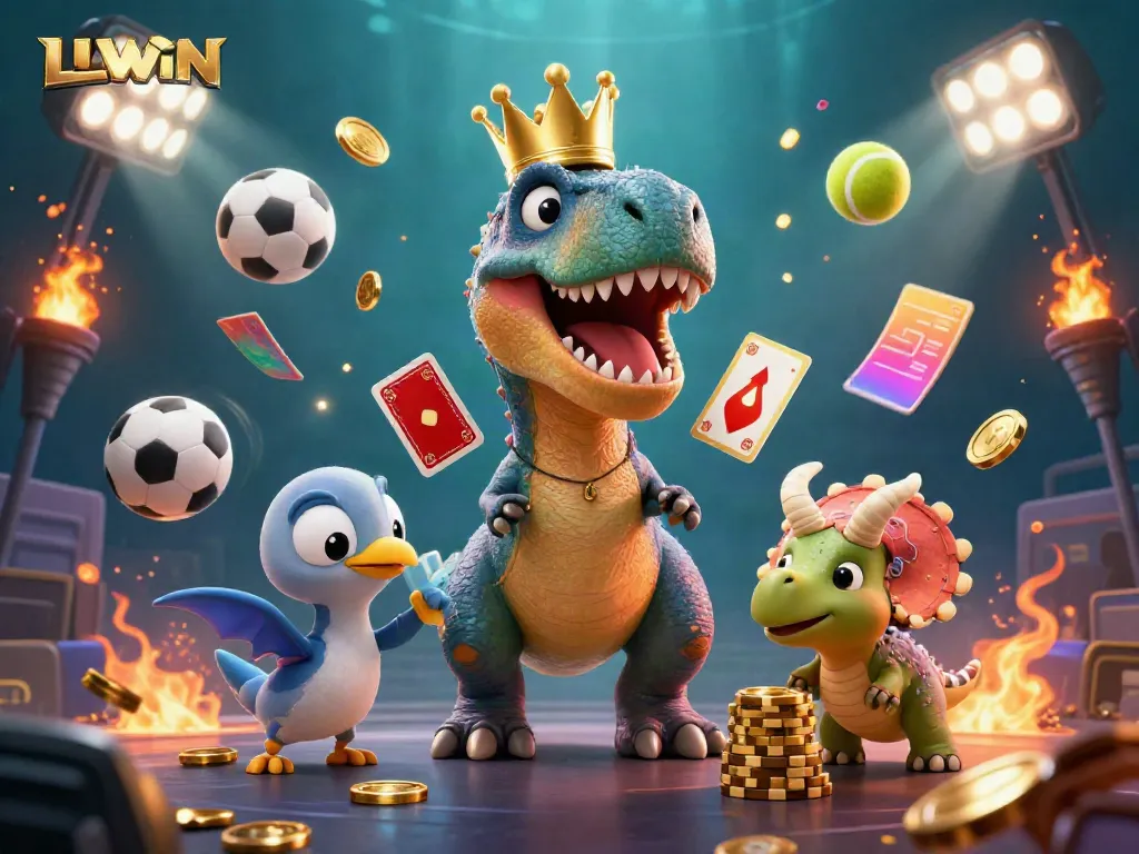 Engage in thrilling gameplay with LLWIN while a friendly T-Rex shuffles cards and excitement rises.