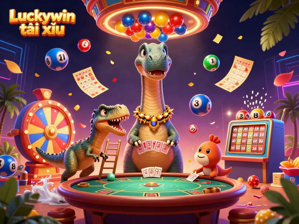 Experience thrilling gameplay with Luckywin tài xỉu at a vibrant cartoon casino featuring unique characters and exciting elements.