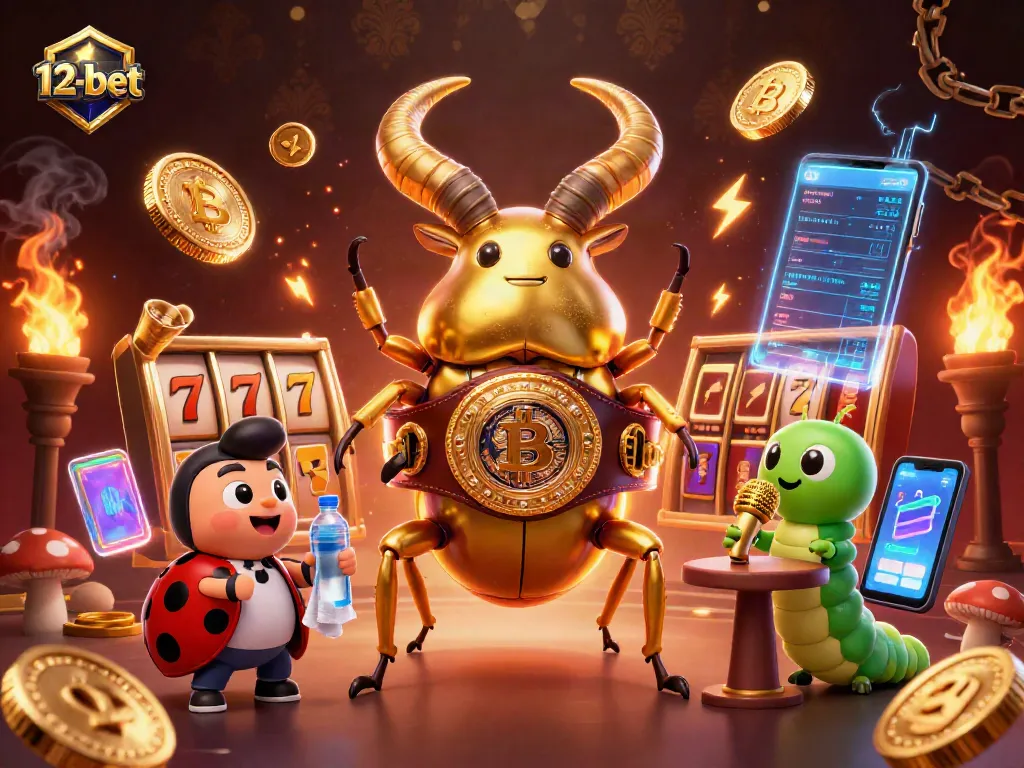 12-bet showcases an exciting gambling scene with a golden beetle and dynamic game elements.
