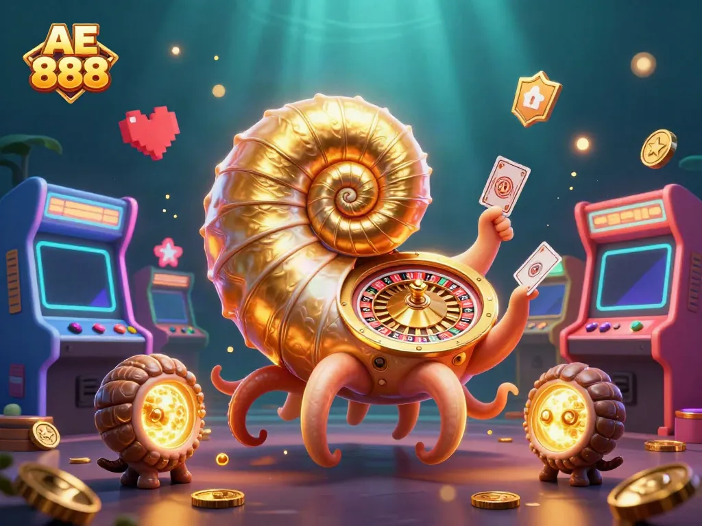 Engage with AE 888 in an energetic casino scene with vibrant colors and captivating game elements.