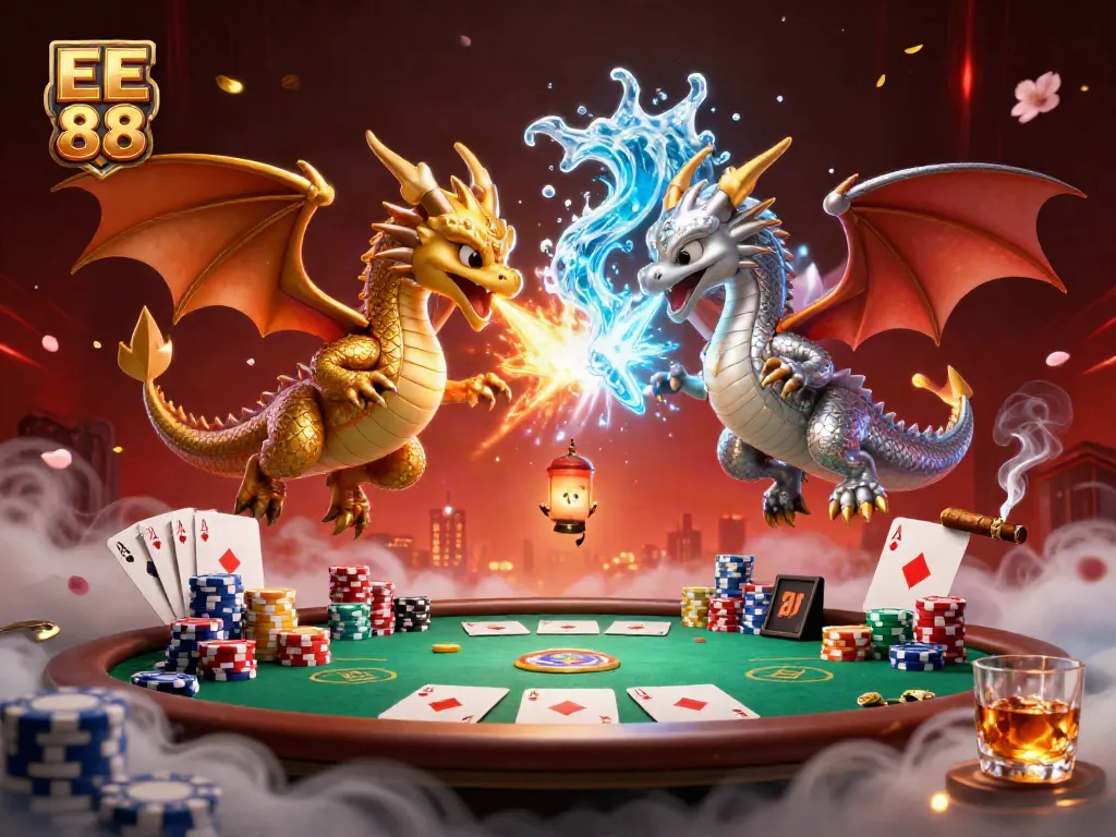 Experience exhilarating gameplay at EE 88 with dragons entwined in a dynamic casino scene.