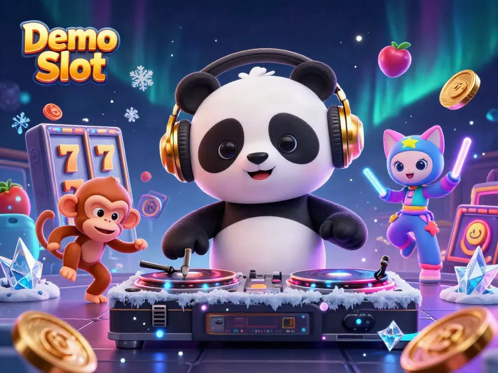 Spin the reels in fun with Demo Slot, as animated characters showcase exciting slot machine action.