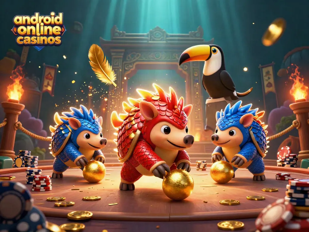 Experience vibrant action at android online casinos with rival pangolins, poker chips, and dynamic gameplay.