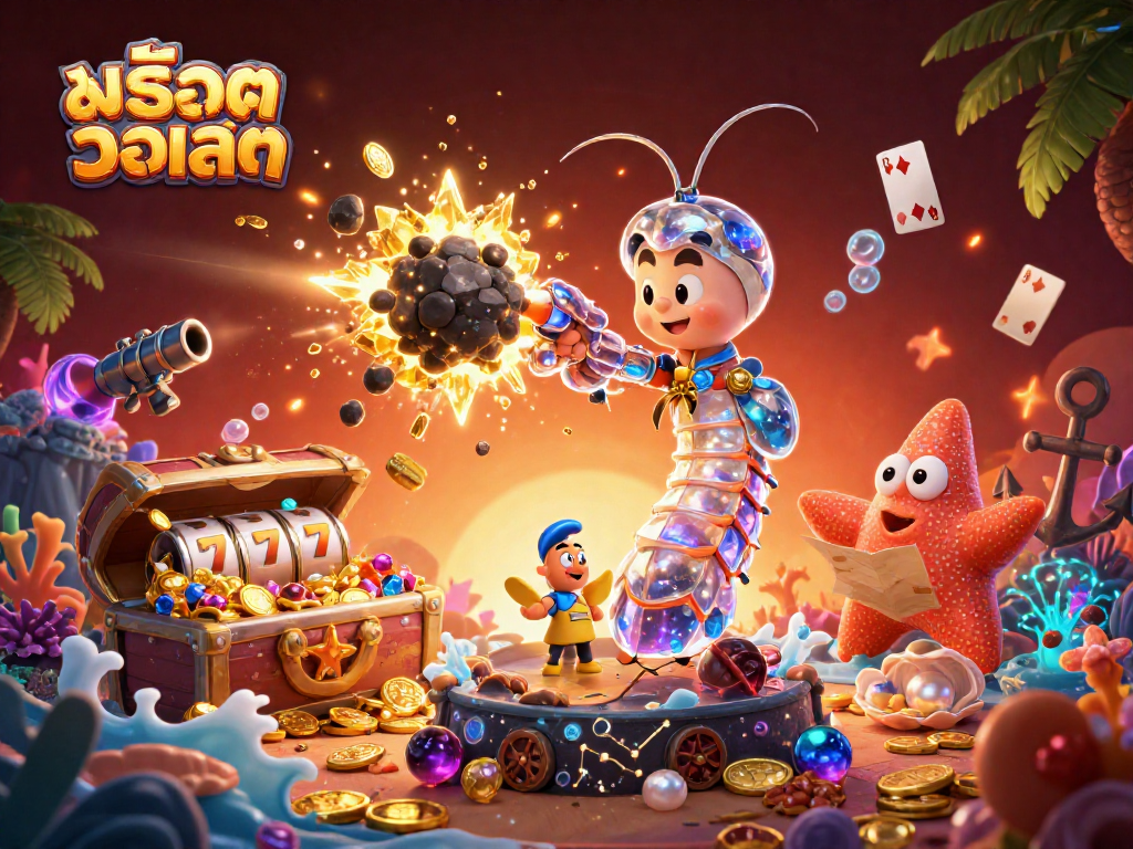 Experience สล็อตวอเลท play with a dynamic 3D scene featuring exciting sparkling gems and vibrant casino elements.