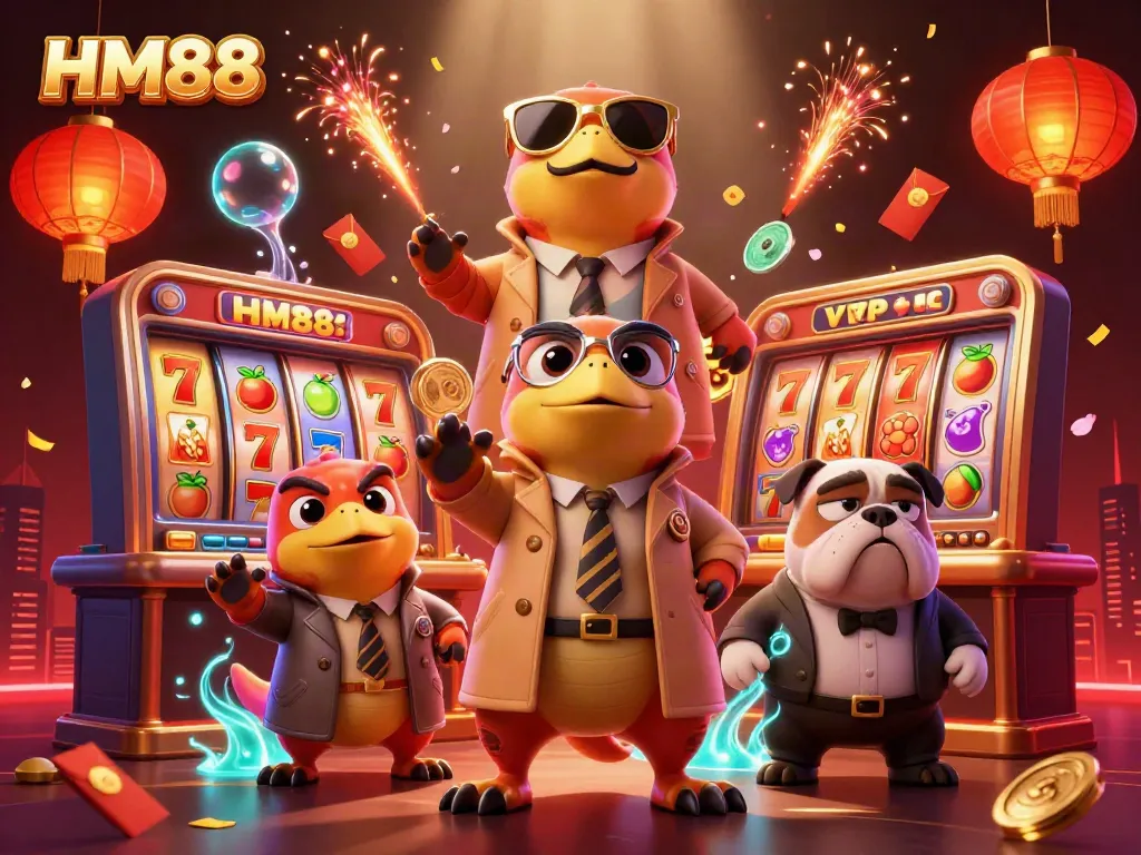 Experience the thrill of winning at HM88 with three raptors cleverly disguised as one entering a VIP lounge.