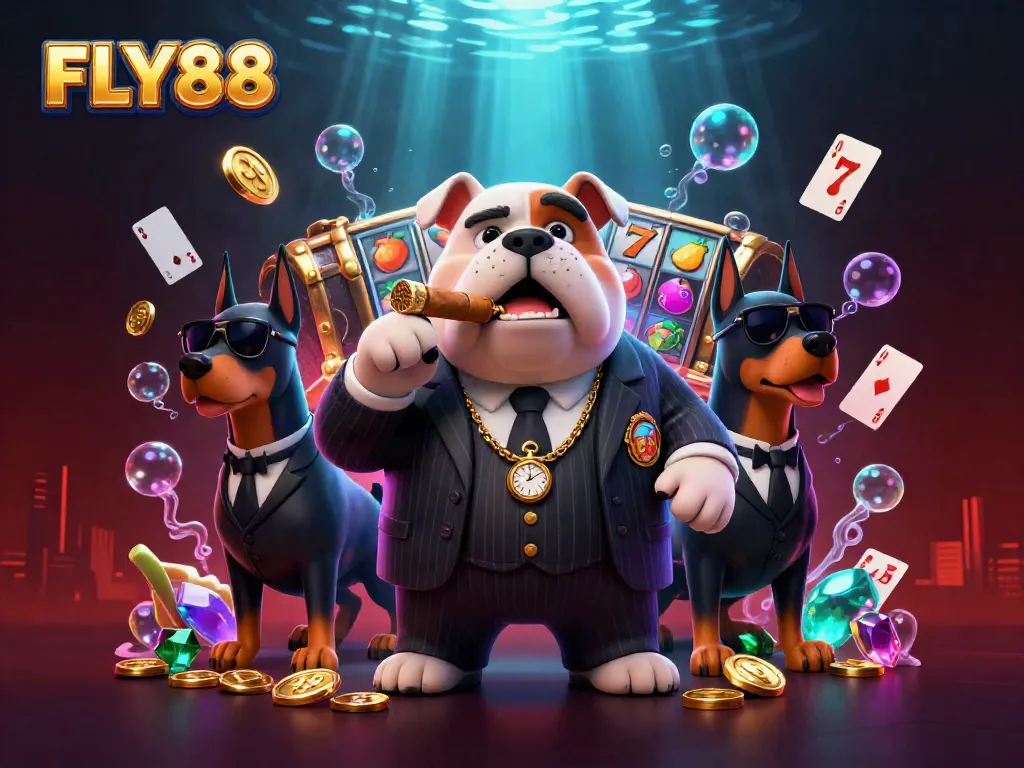 Experience winning with FLY88's dynamic casino scene featuring slots and premium character illustrations.