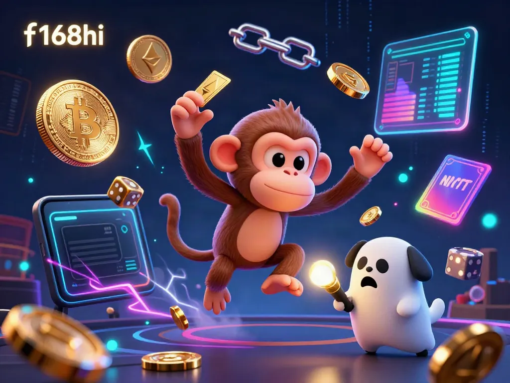 Join f168hi's playful casino scene as a ghostly monkey juggles gold while a curious puppy tracks it.