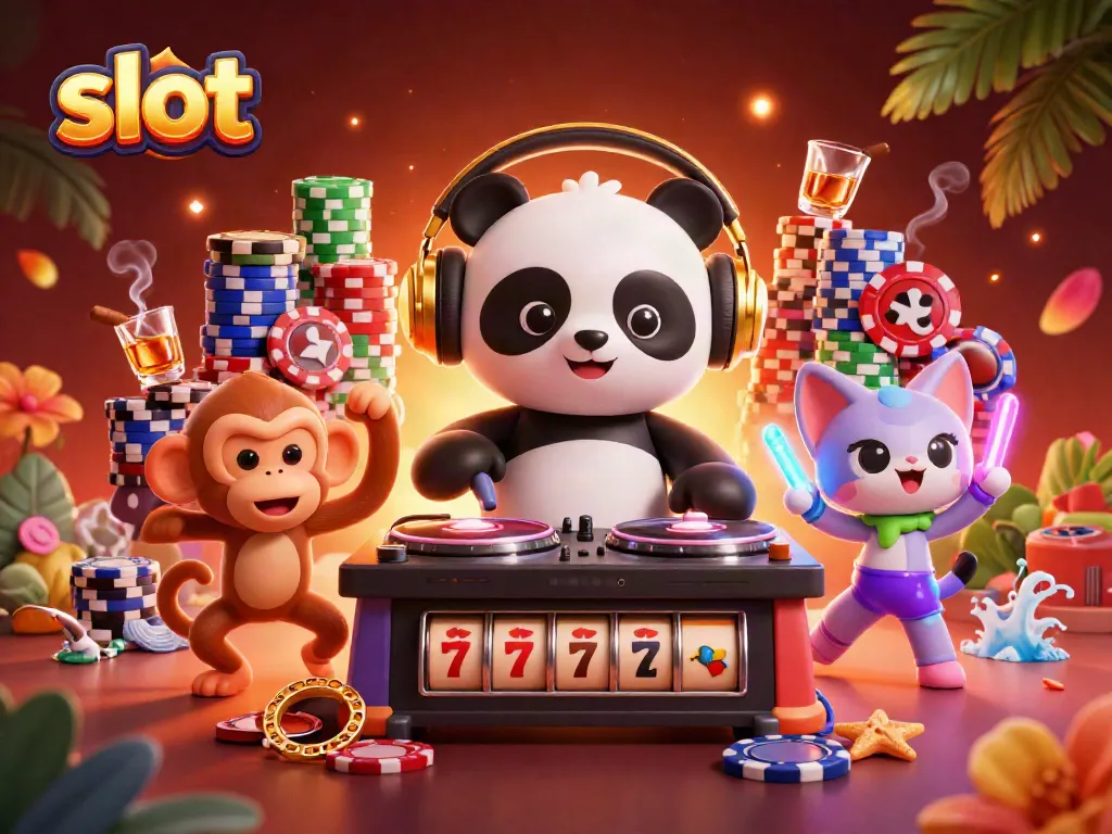 Experience the thrill of slots with a vibrant 3D scene full of energy and casino elements.