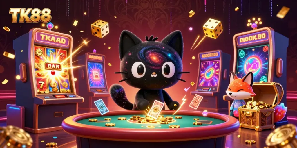 Experience thrilling casino action at TK88, where jackpots burst forth in a vibrant 3D scene.